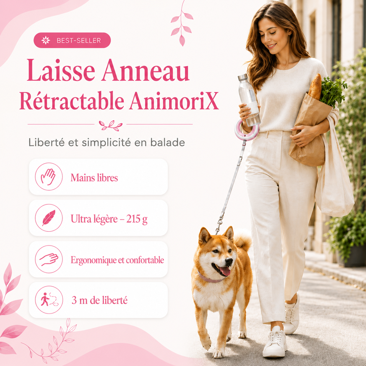 Laisse Anneau Rétractable pour chien AnimoriX