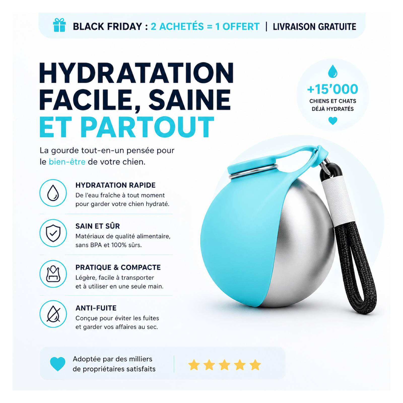 Utilisation Hydraball pour hydrater un chien en sortie