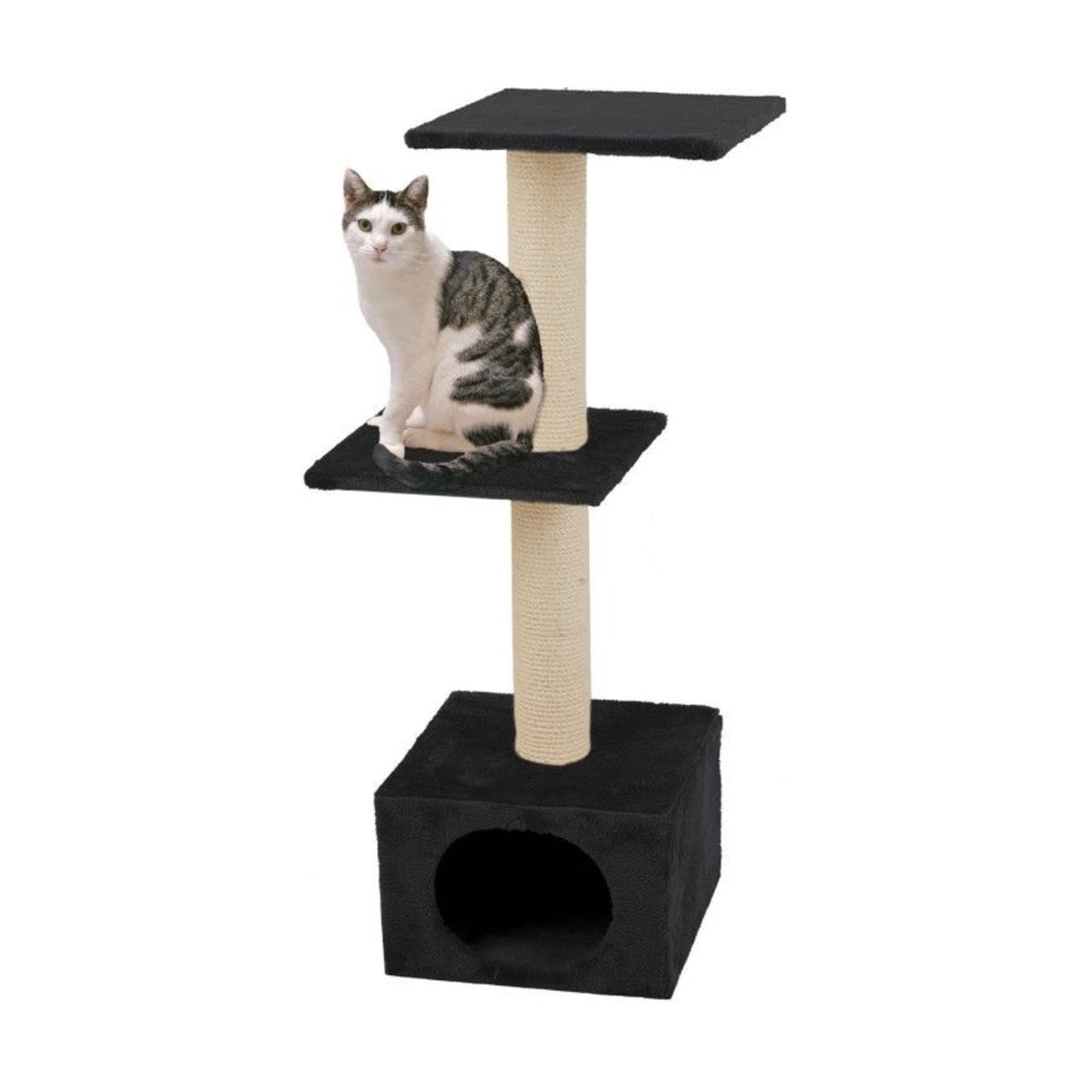 KARLIE Arbre à chat 1 caisson 2 plateaux – Arbre avec niche et poteaux sisal – photo 1