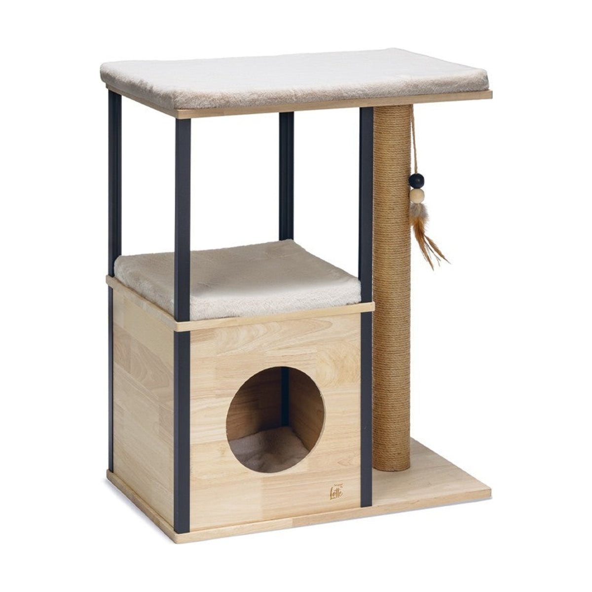 DESIGNED BY LOTTE Arbre à chat Nala – Bois d'hévéa avec niche et coussins – photo 1
