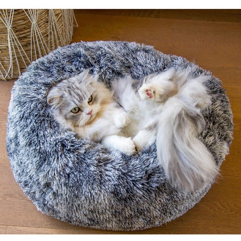 BOBBY Coussin Donut Poilu noir – Panier rond moelleux pour chien et chat – photo 2