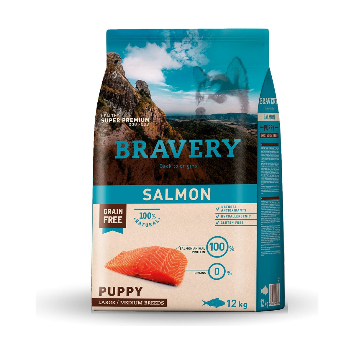 Lot de 2 sacs – BRAVERY Puppy Medium & Large – Croquettes sans céréales chiot au saumon