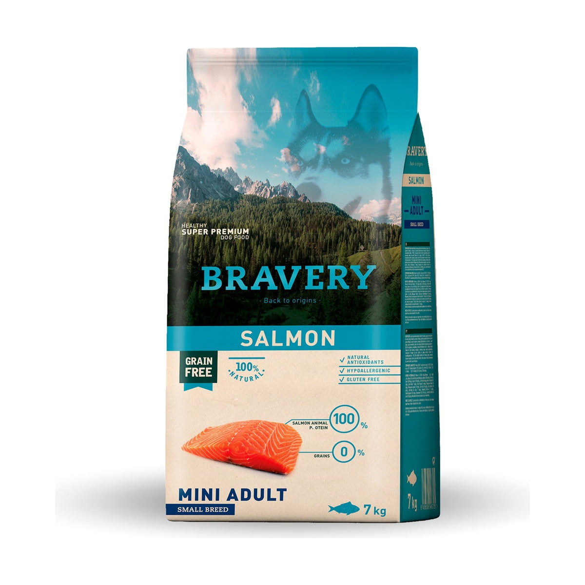 Lot de 2 sacs – BRAVERY Mini Adult – Croquettes sans céréales petit chien au saumon