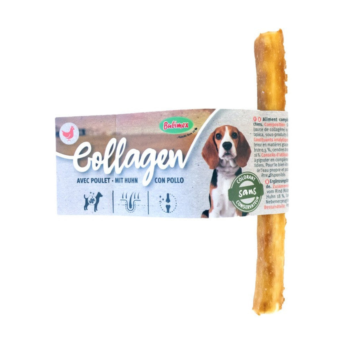 BUBIMEX Stick de collagène – Friandise à mâcher pour chien au poulet 13 cm – photo 1