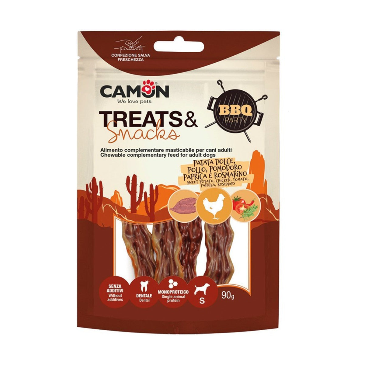 CAMON BBQ Party Bacon de patate douce – Friandises pour chien au poulet 90 g – photo 1