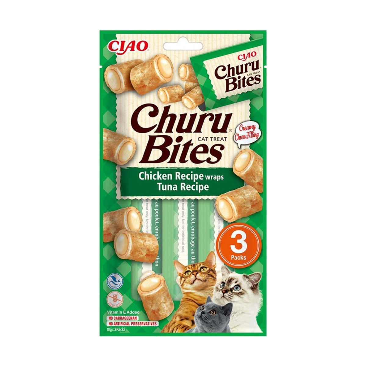 INABA Churu Bites – Friandises moelleuses pour chat thon ou poulet (3 × 10 g) – photo 1