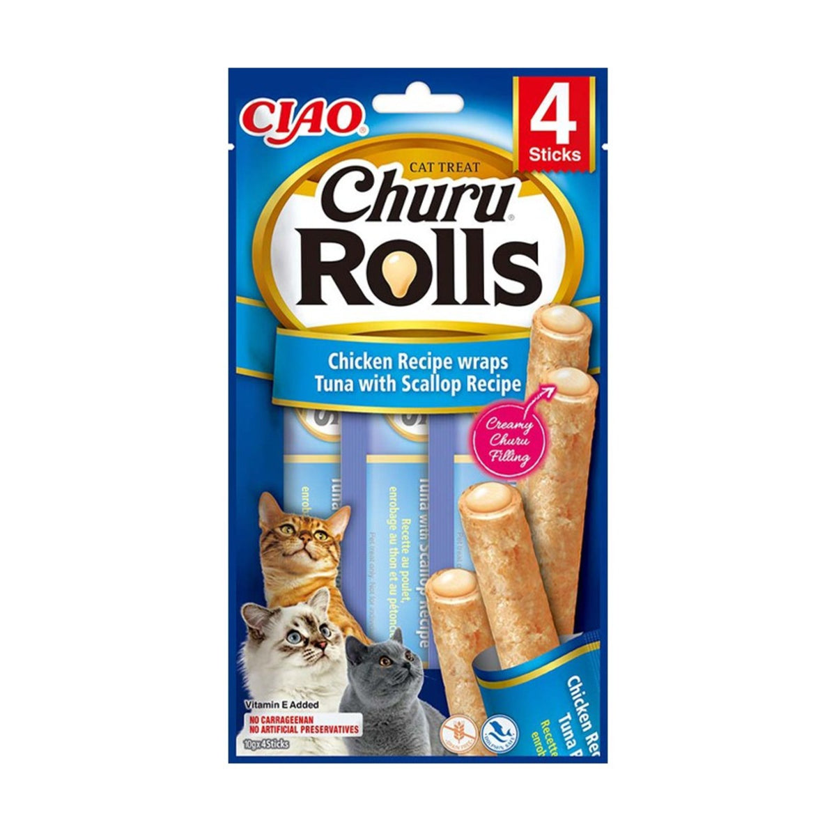 INABA Churu Rolls – Friandises moelleuses pour chat poulet ou thon (4 × 10 g) – photo 2