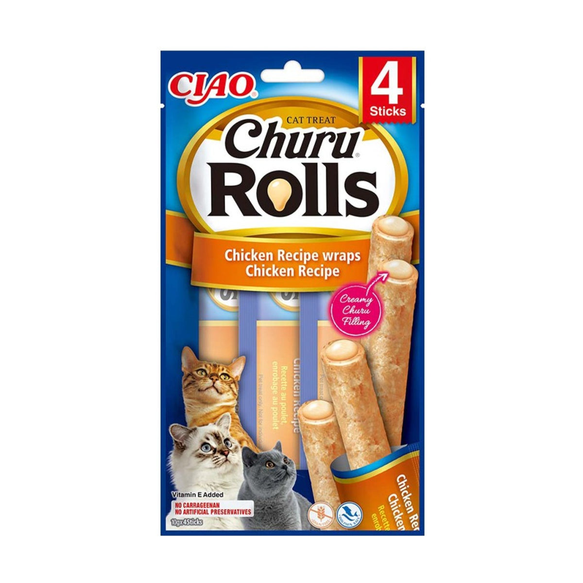 INABA Churu Rolls – Friandises moelleuses pour chat poulet ou thon (4 × 10 g) – photo 3