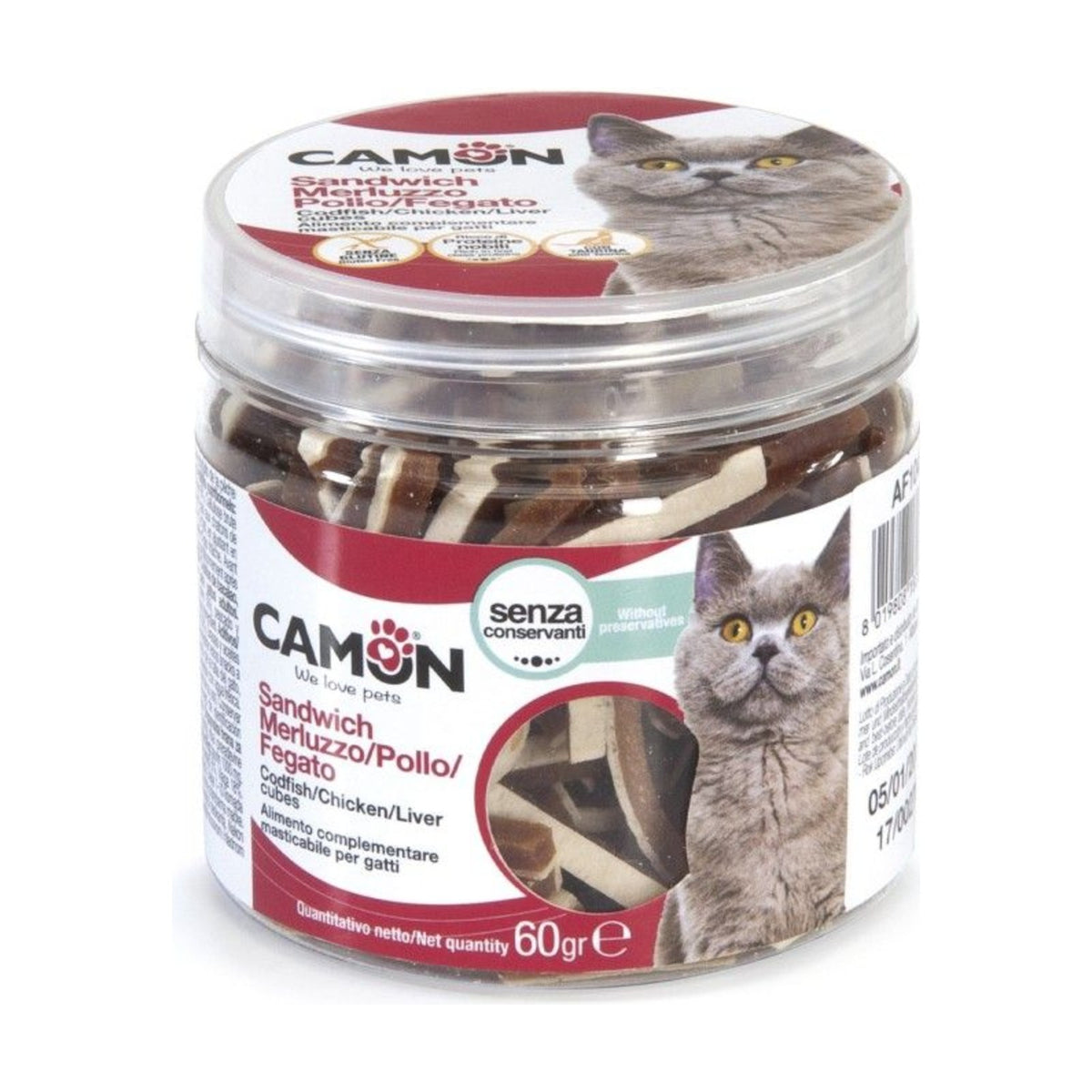 CAMON Sandwich morue, poulet et foie – Friandises pour chat 60 g – photo 1