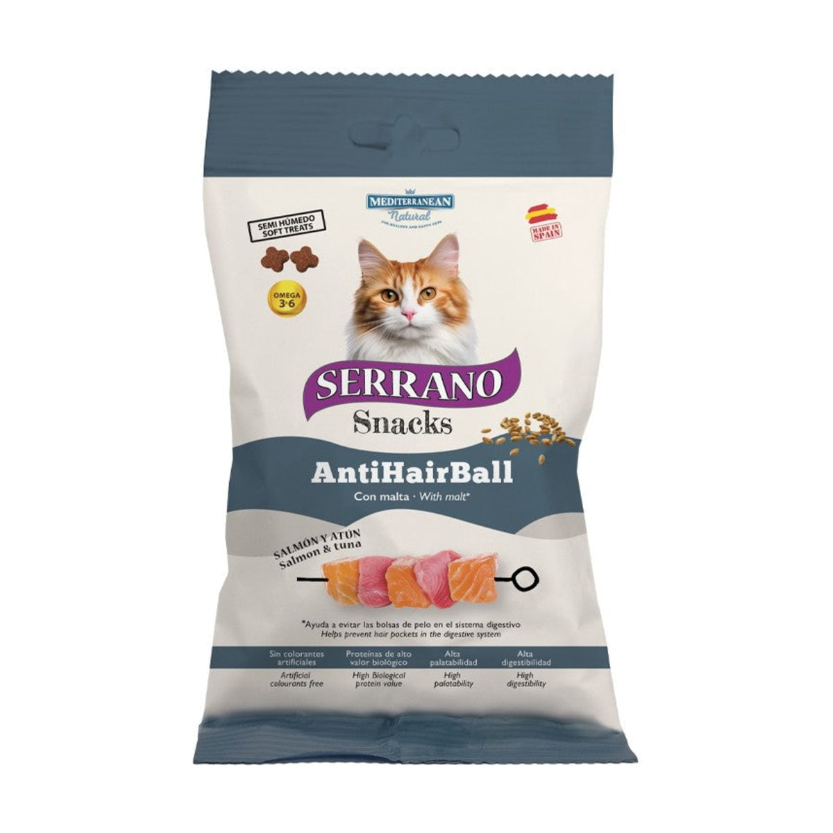 SERRANO Snacks Chat Care Hairball – Friandises pour chat saumon et thon 50 g – photo 1