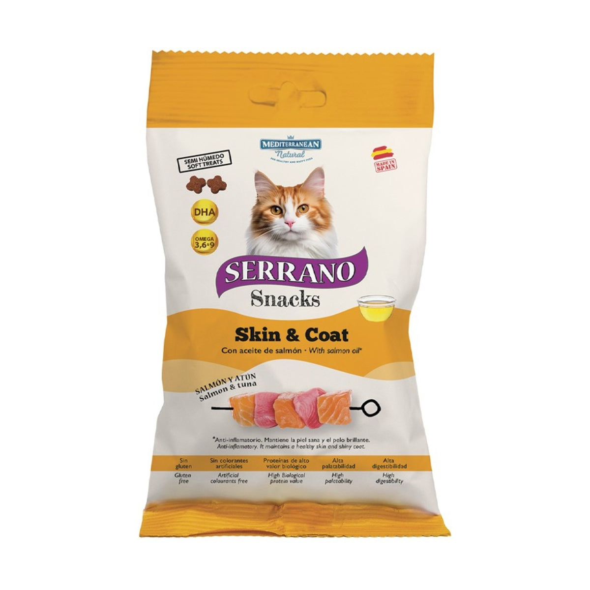 SERRANO Snacks Chat Care Skin & Coat – Friandises pour chat poulet, poisson 50 g – photo 1