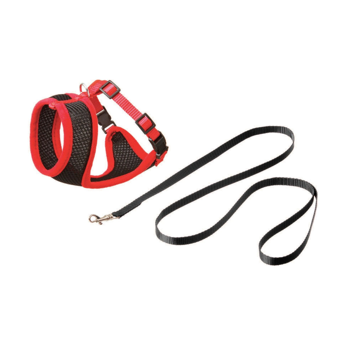 Harnais chat noir et rouge + laisse noire