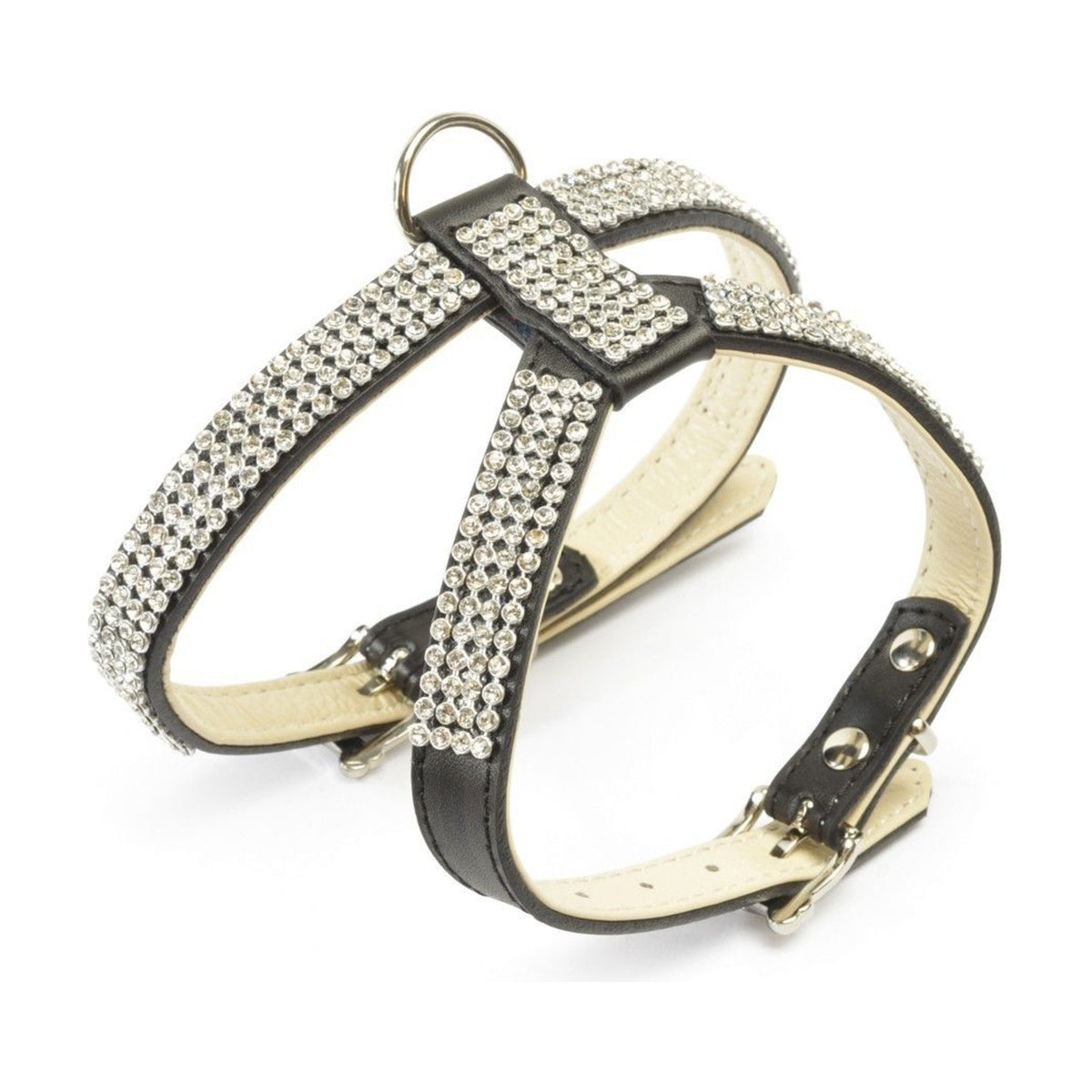 Harnais chien en cuir noir avec strass double réglage