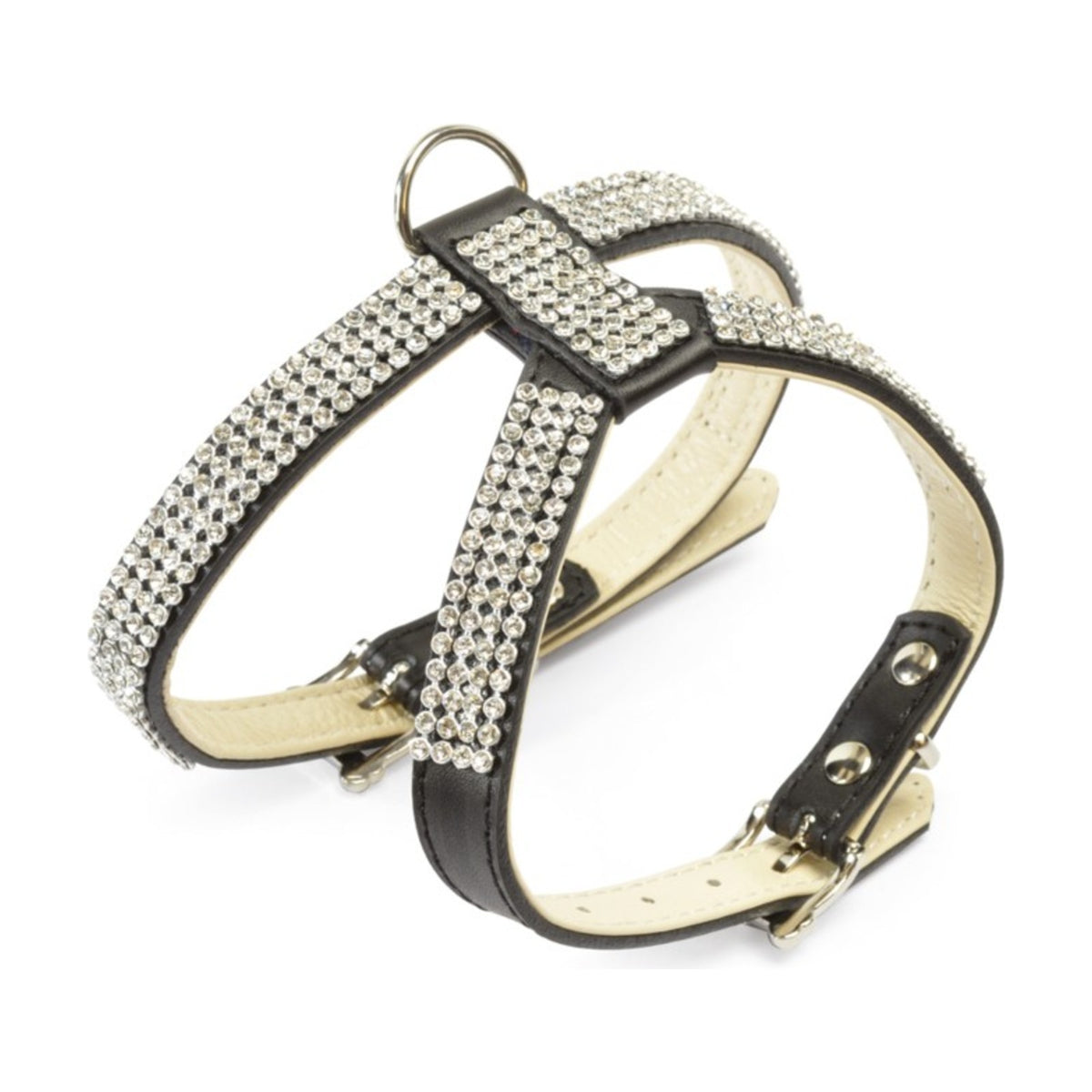 CAMON Harnais en cuir noir à strass – Harnais double réglage pour petit chien – photo 3