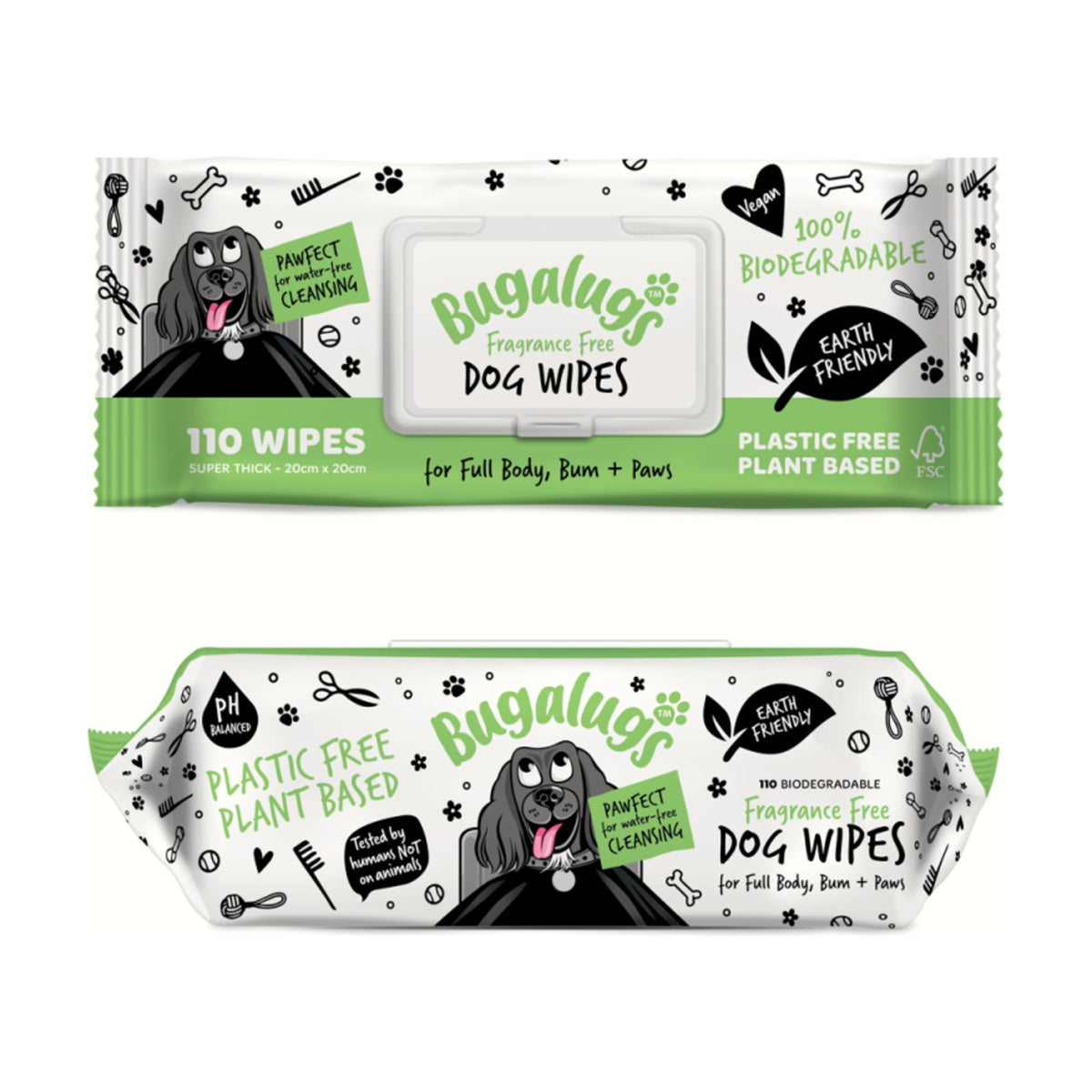 BUGALUGS Lingettes biodégradables sans parfum pour chien et chat – photo 1