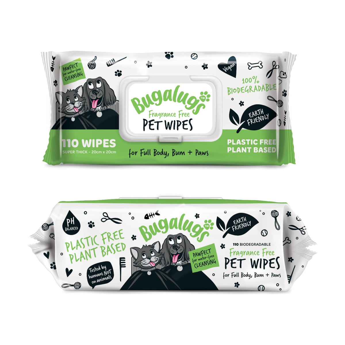 BUGALUGS Lingettes biodégradables sans parfum pour chien et chat – photo 2