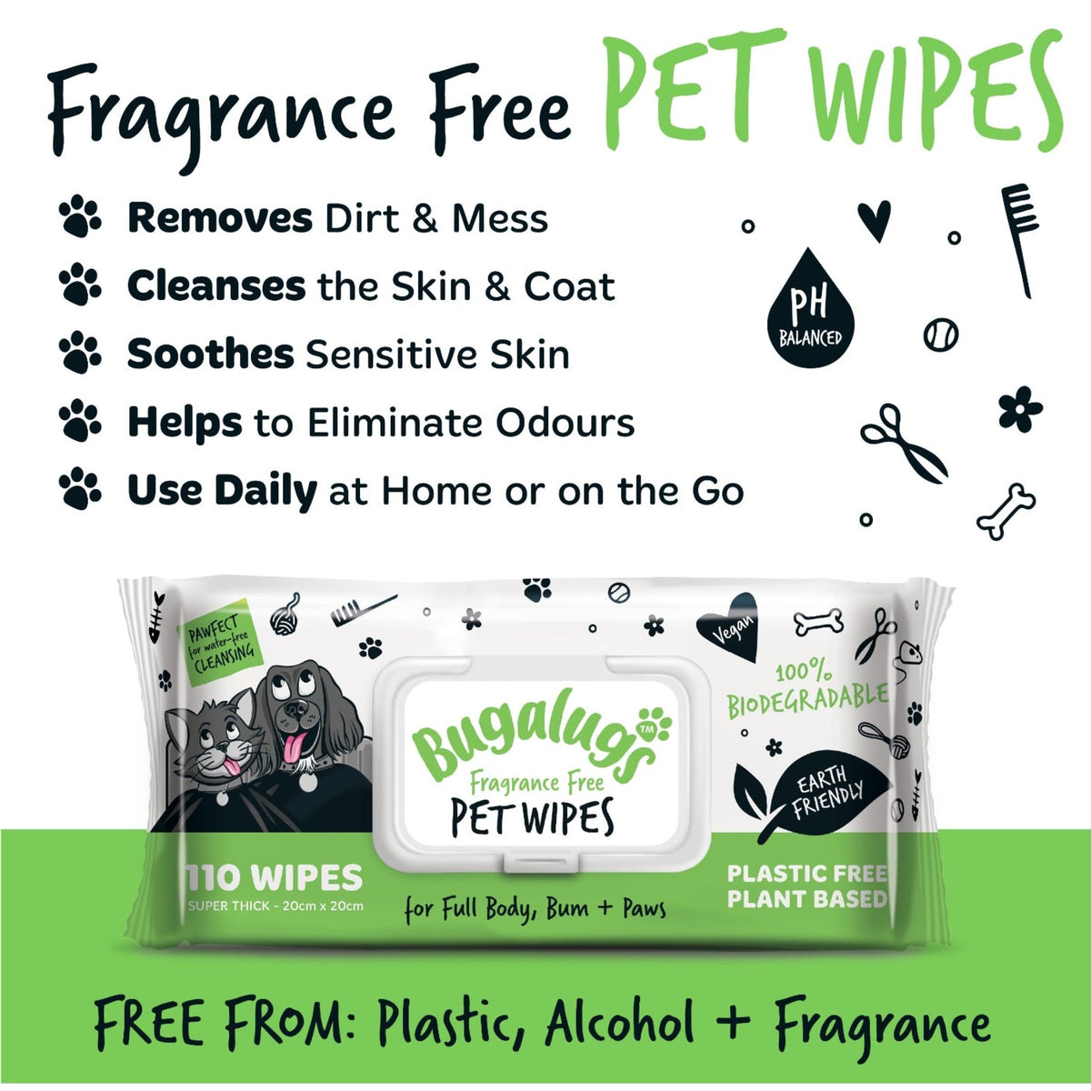 BUGALUGS Lingettes biodégradables sans parfum pour chien et chat – photo 5