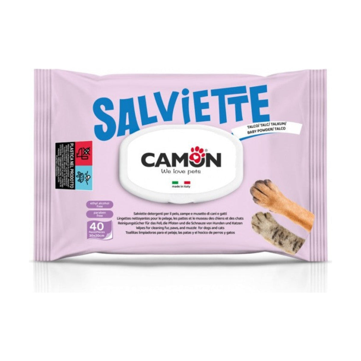 Camon Lingettes nettoyantes Talc – Lingettes sans alcool pour chien et chat – photo 1