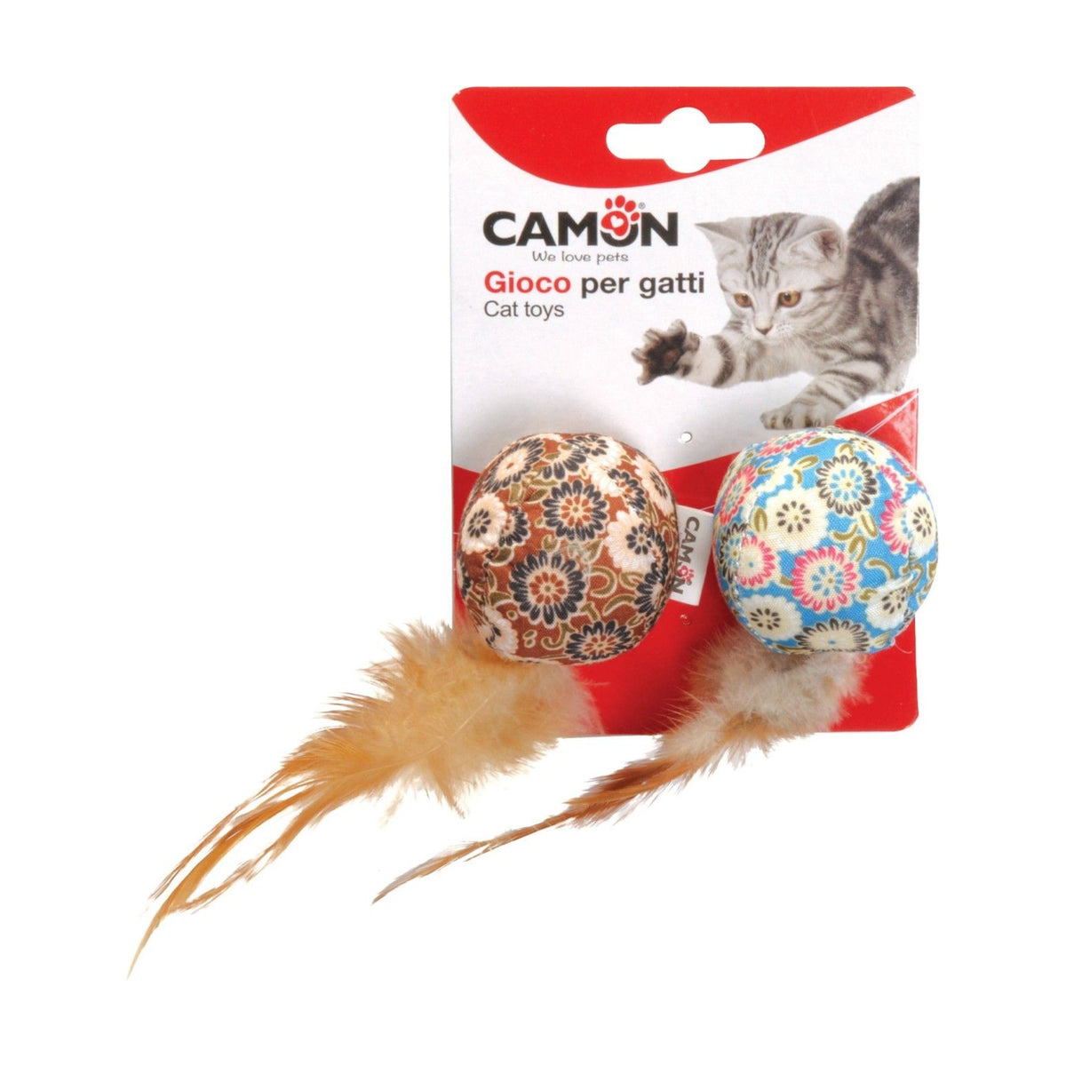 CAMON Balles fleuries à plumes – Lot de 2 jouets pour chat – photo 2