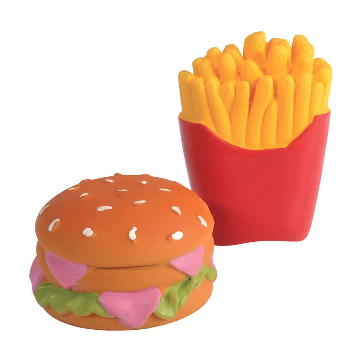Lot de 2 jouets latex sonores Burger & Frites