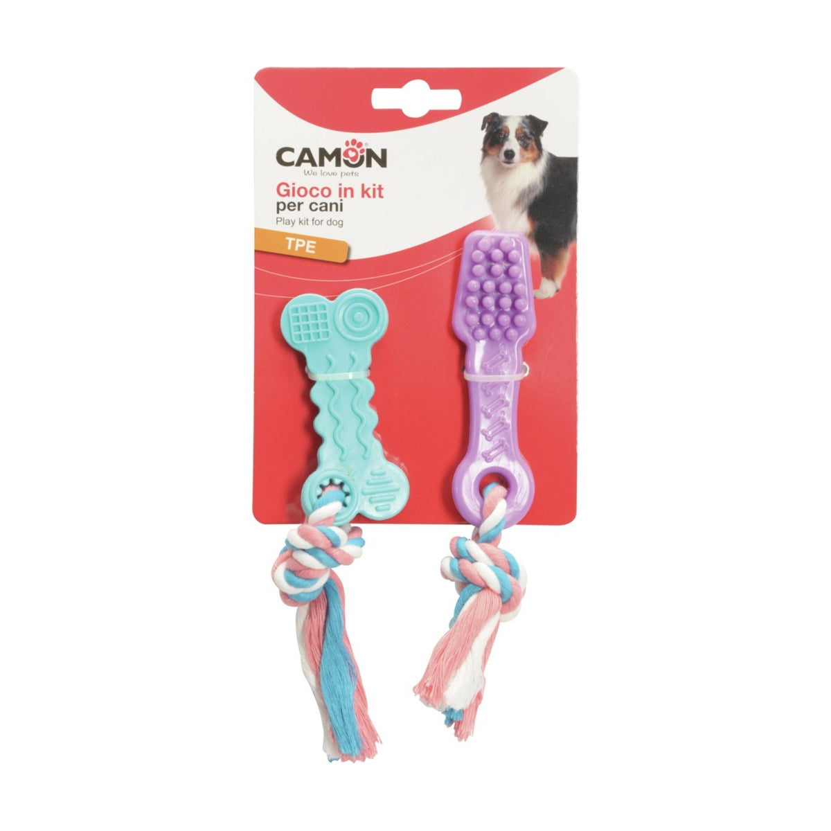 CAMON Kit Brosse à dents et Os – 2 jouets en TPE avec corde pour chien – photo 3