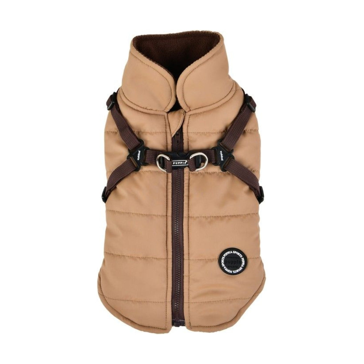 PUPPIA Manteau Mountaineer – Manteau polaire à harnais intégré pour chien, s - dos 17/19 cm, poitrail 32/34 cm, cou 22/23 cm, m - dos 24/26 cm, poitrail 38/42 cm, cou 25/27 cm ou l - dos 27/29 cm, poitrail 44/48 cm, cou 29/31 cm – photo 1