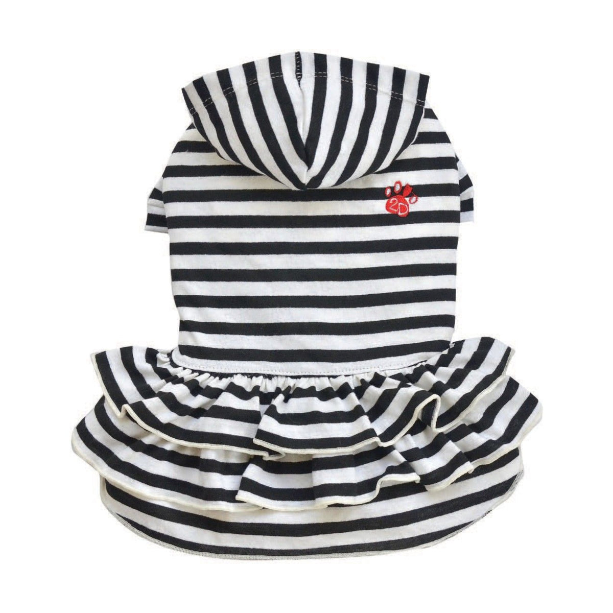 Robe rayée noir et blanc avec volant et capuche