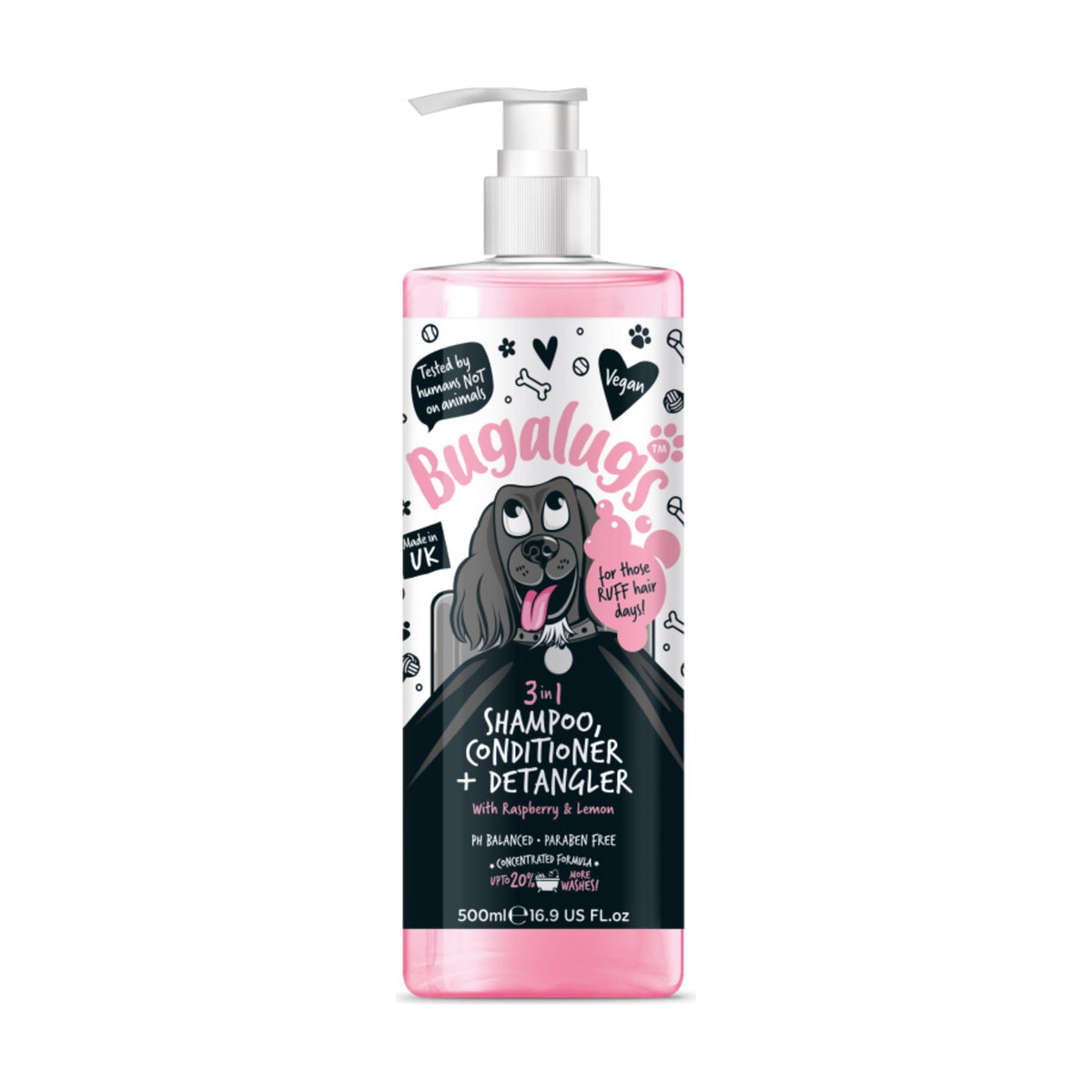 BUGALUGS Soin 3 en 1 – Shampoing démêlant pour chien framboise & citron – photo 2