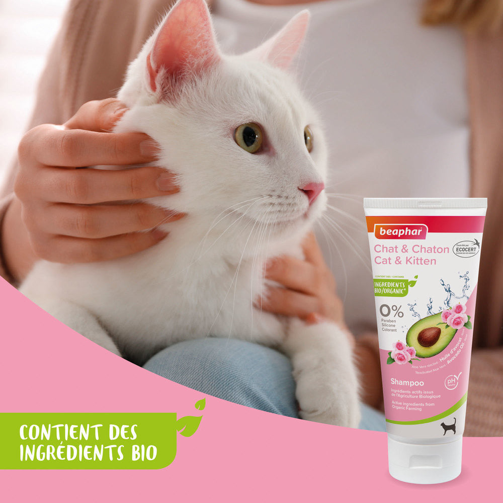 Beaphar Shampoing Chat et Chaton Bio – Shampoing doux labellisé Ecocert pour chat – photo 5