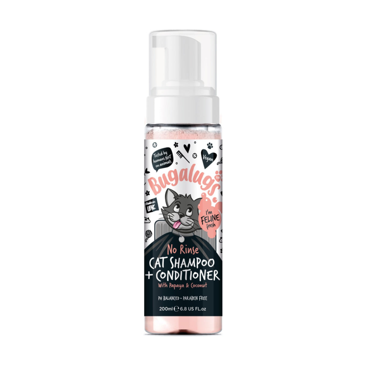 BUGALUGS Mousse sans rinçage Chat – Shampoing et après-shampoing papaye & coco – photo 1