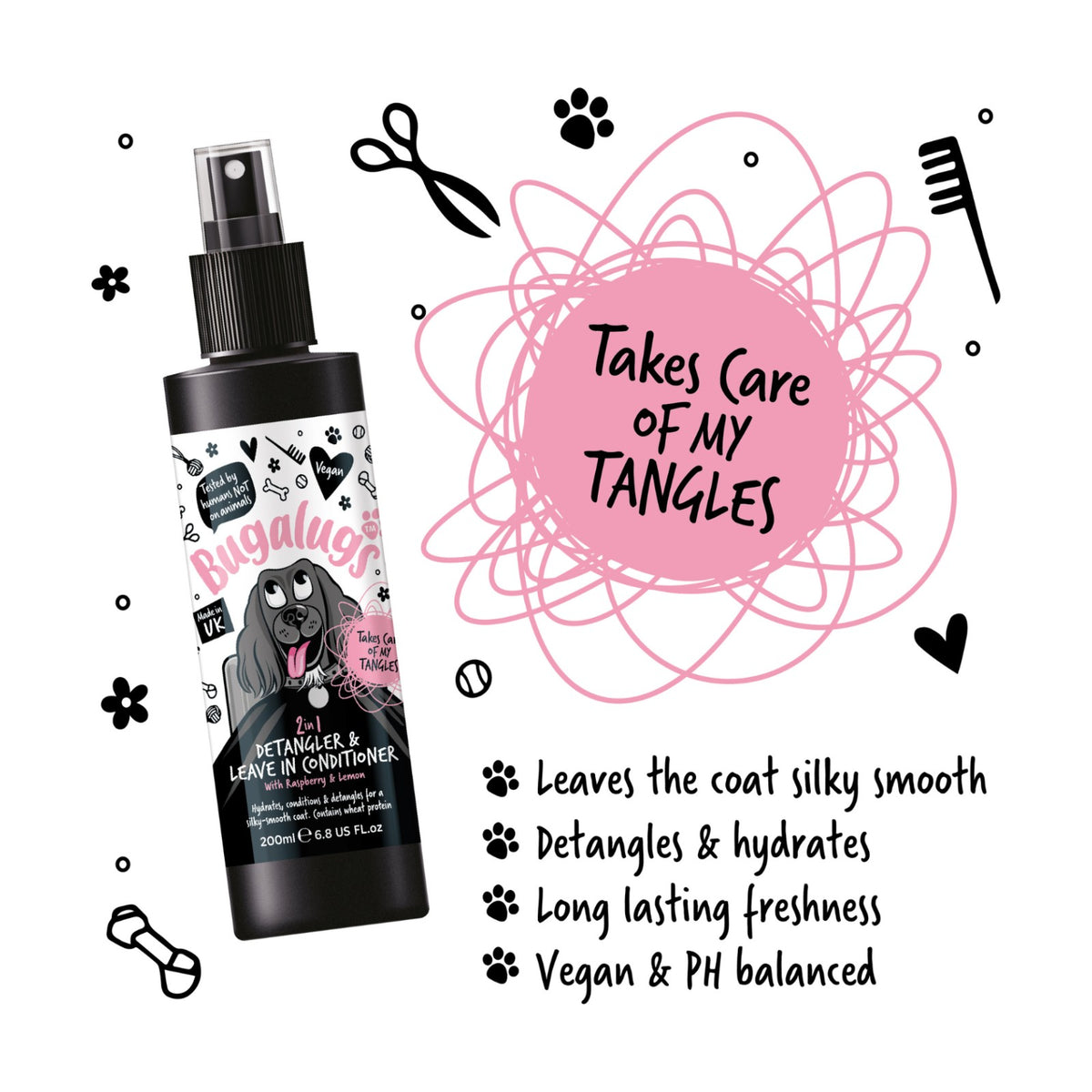 BUGALUGS Démêlant 2 en 1 – Spray démêlant pour chien framboise & citron – photo 5