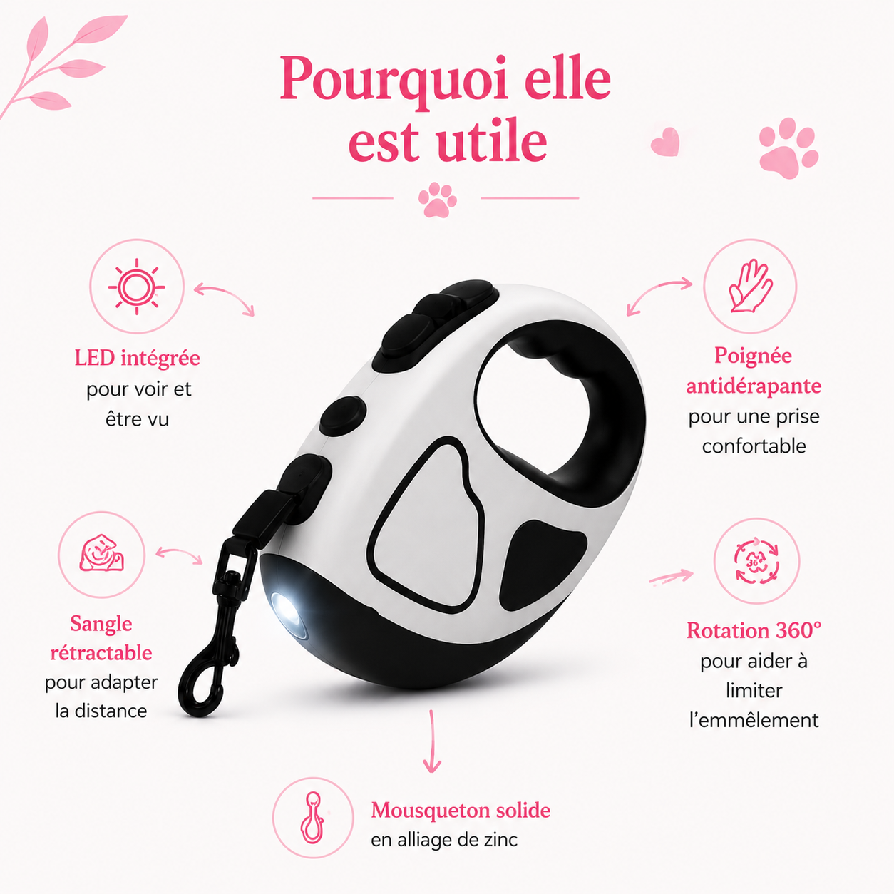 Laisse rétractable LED pour chien AnimoriX