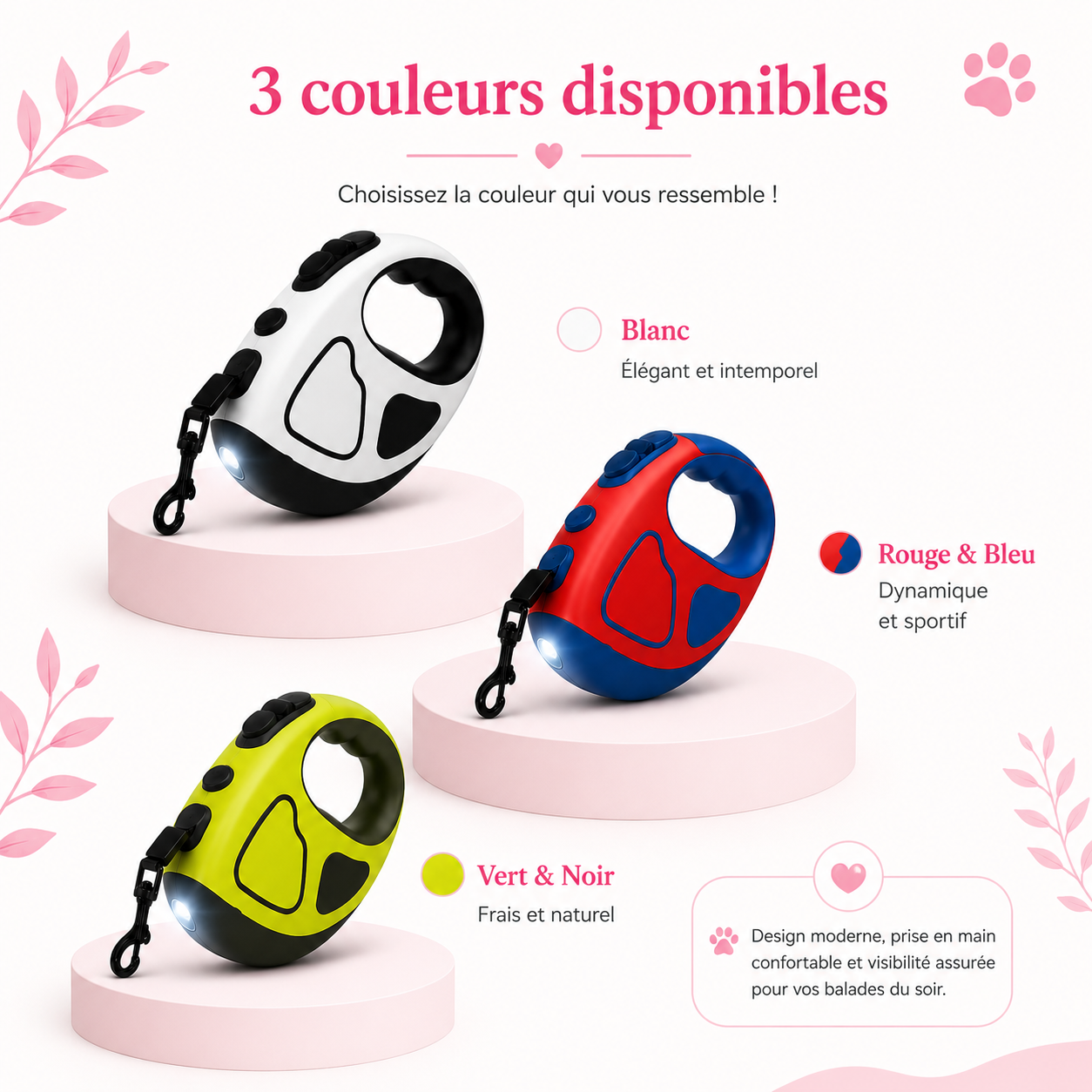 Laisse rétractable LED pour chien AnimoriX