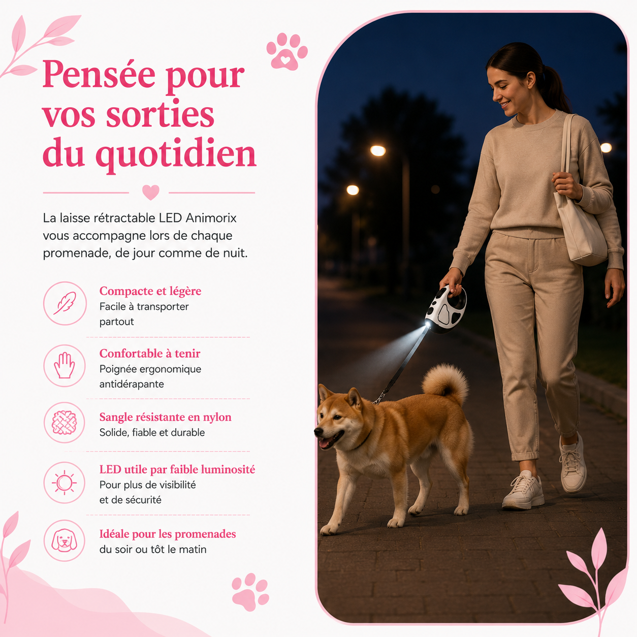Laisse rétractable LED pour chien AnimoriX