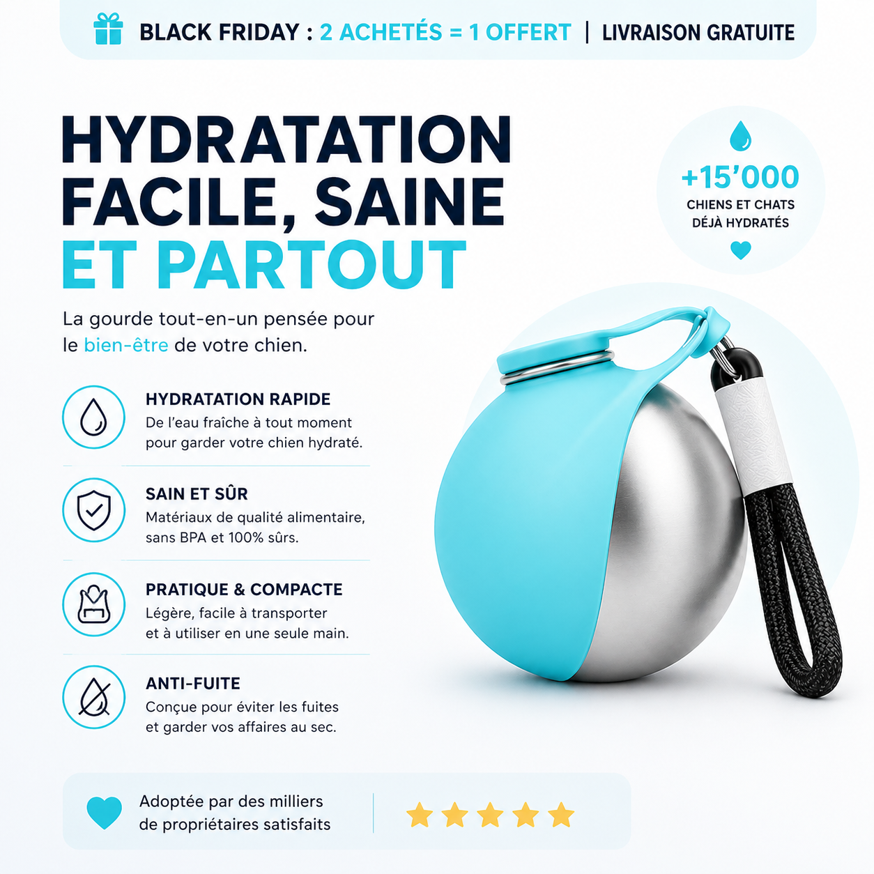 Hydraball Gourde Portable Anti-Fuite AnimoriX