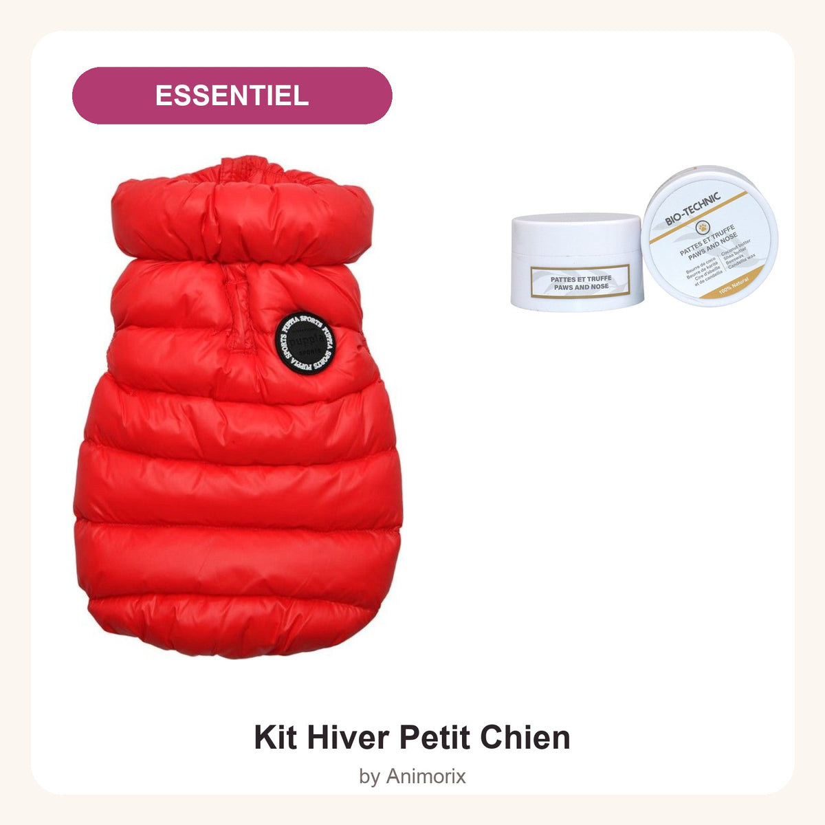 Kit Hiver Petit Chien Essentiel – Doudoune Puppia Ultralight et baume coussinets – rouge