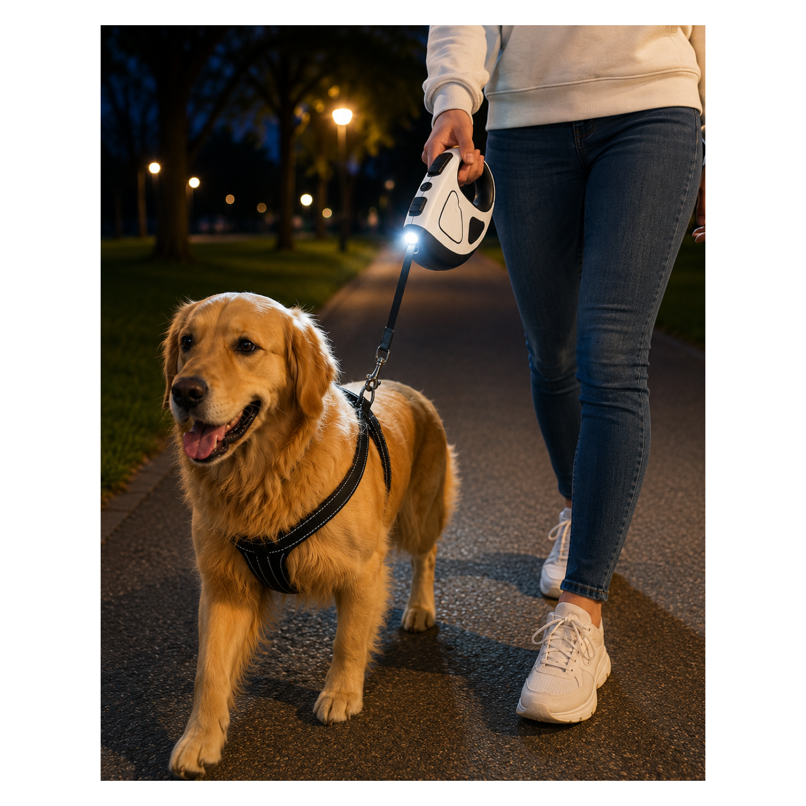 Laisse retractable LED Animorix couleur blanc