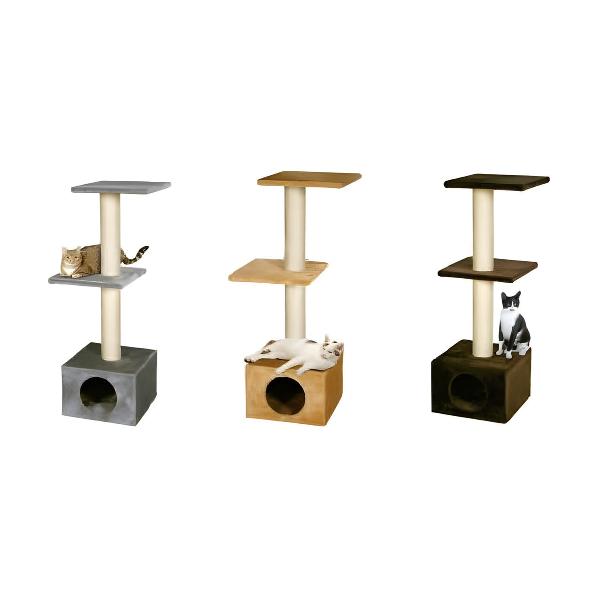 KARLIE Arbre à chat 1 caisson 2 plateaux – Arbre avec niche et poteaux sisal – photo 2