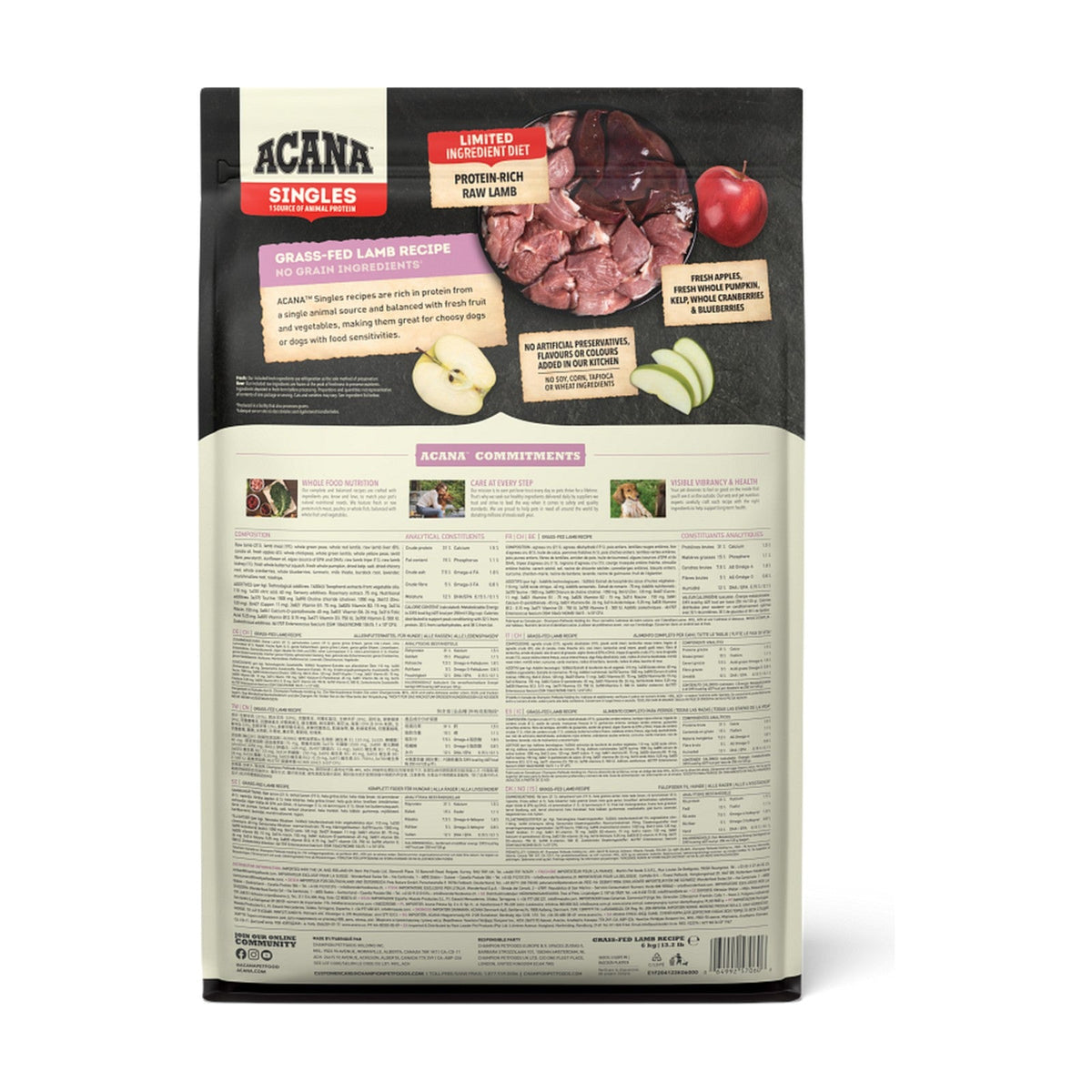 Lot de 2 sacs – ACANA Singles Grass-Fed Lamb – Croquettes chien mono-protéine agneau