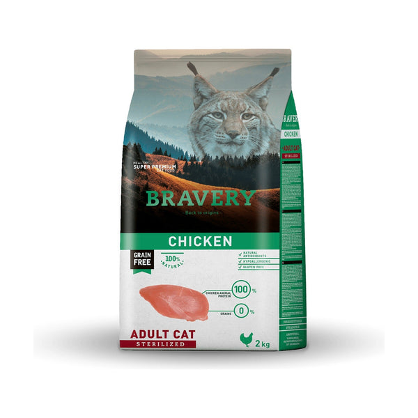 Lot de 2 sacs – BRAVERY Sterilized – Croquettes sans céréales chat stérilisé au poulet
