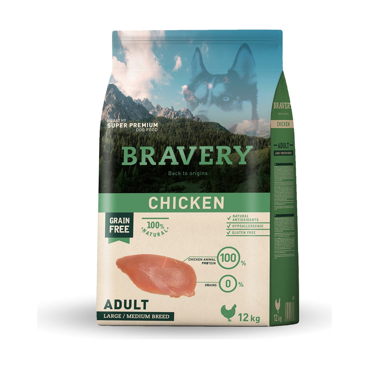Lot de 2 sacs – BRAVERY Adult Medium & Large – Croquettes sans céréales chien au poulet