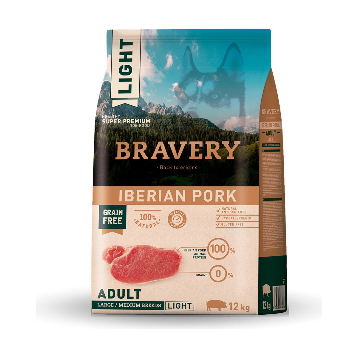 Lot de 2 sacs – BRAVERY Adult Light Medium & Large – Croquettes sans céréales chien au porc ibérique