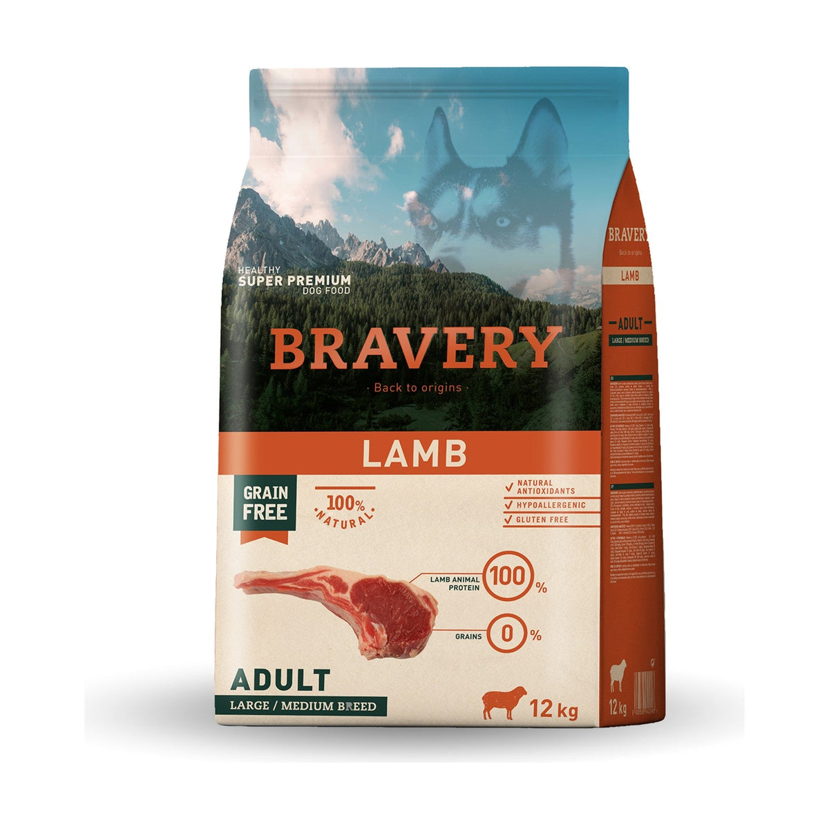 Lot de 2 sacs – BRAVERY Adult Medium & Large – Croquettes sans céréales chien à l'agneau