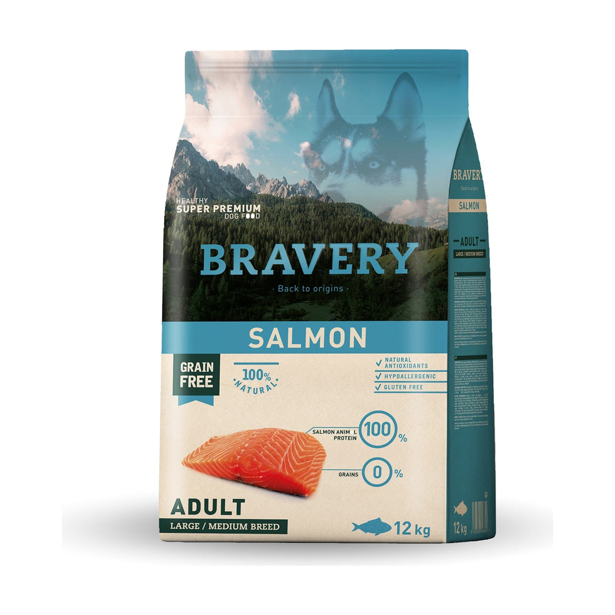 Lot de 2 sacs – BRAVERY Adult Medium & Large – Croquettes sans céréales chien au saumon