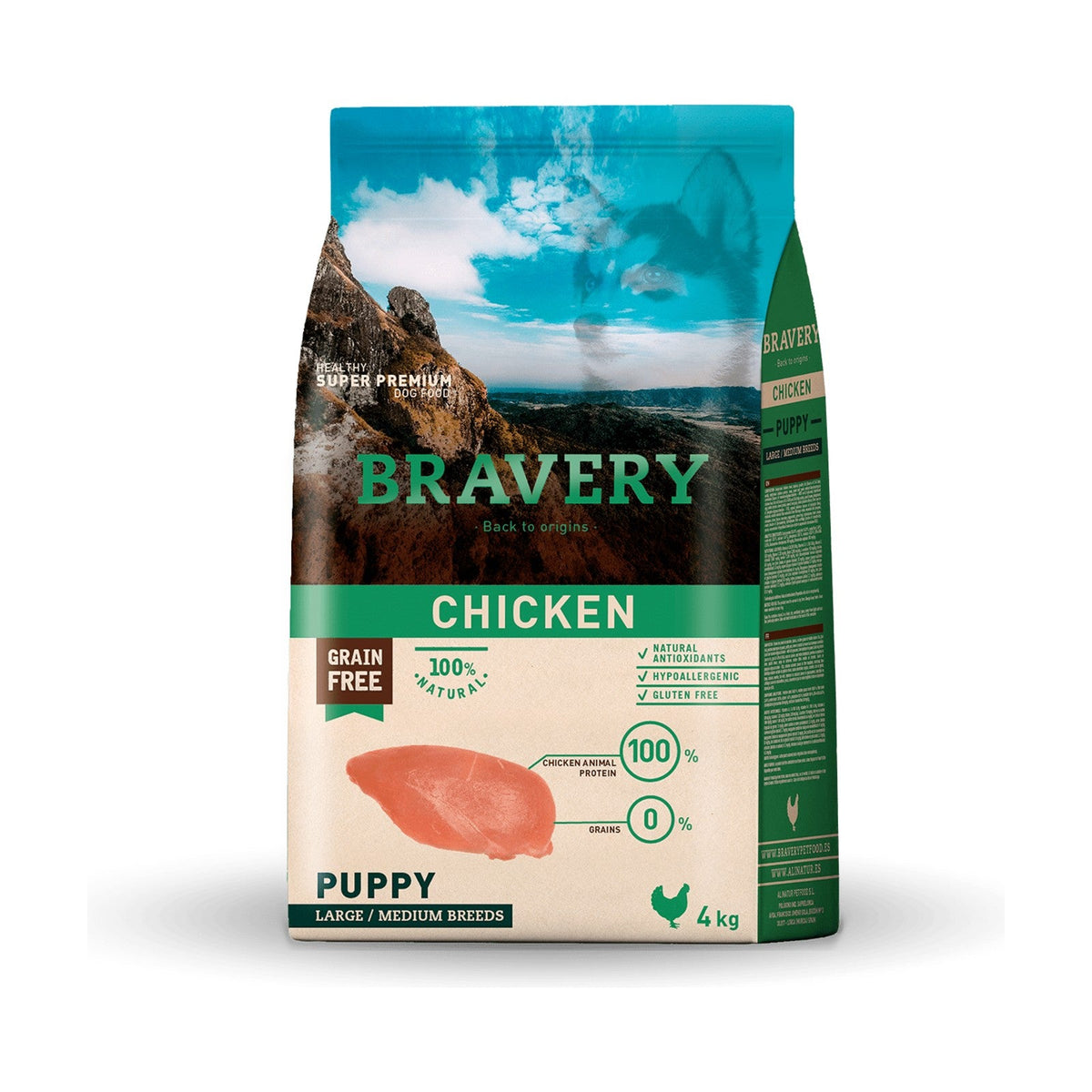 Lot de 2 sacs – BRAVERY Puppy Medium & Large – Croquettes sans céréales chiot au poulet