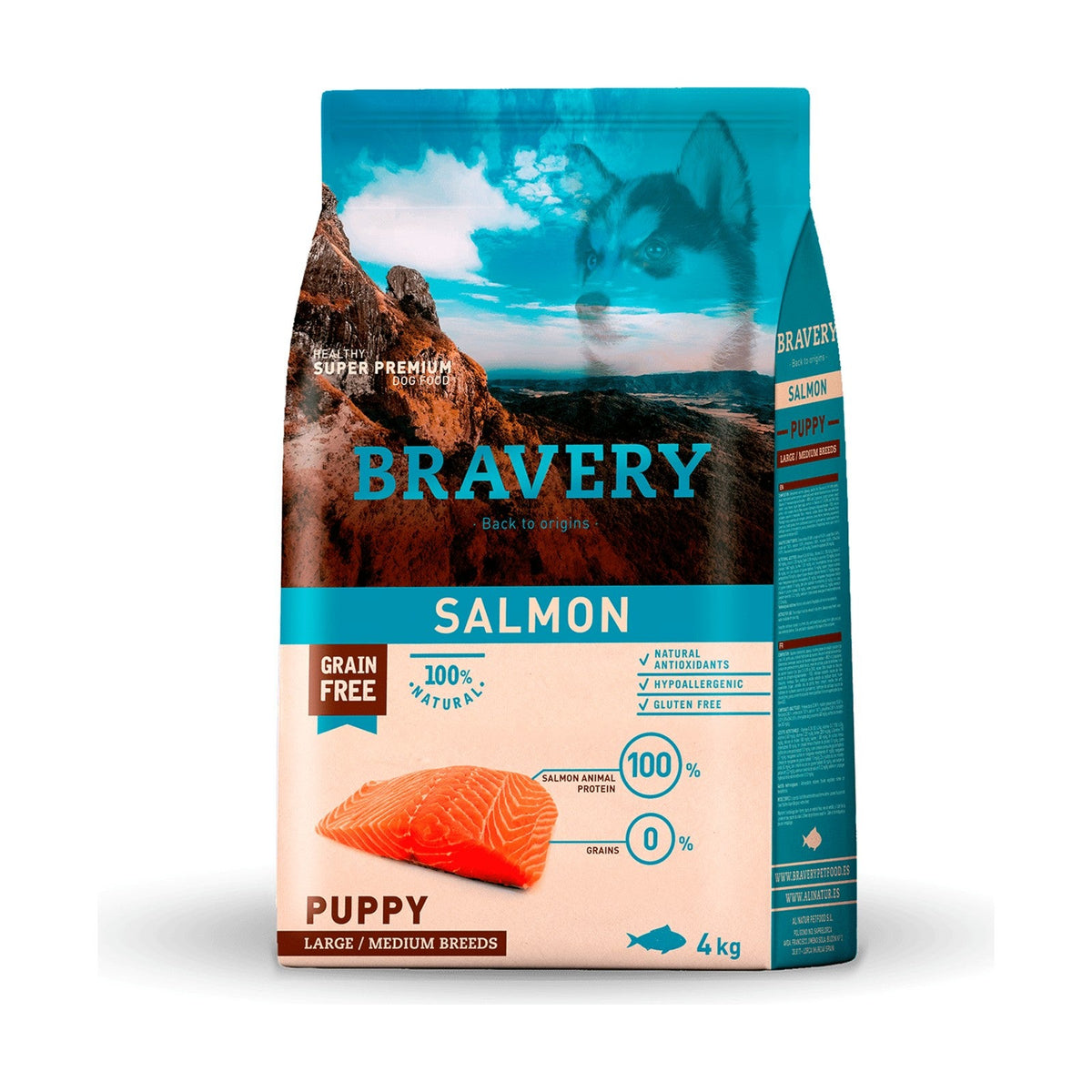 Lot de 2 sacs – BRAVERY Puppy Medium & Large – Croquettes sans céréales chiot au saumon