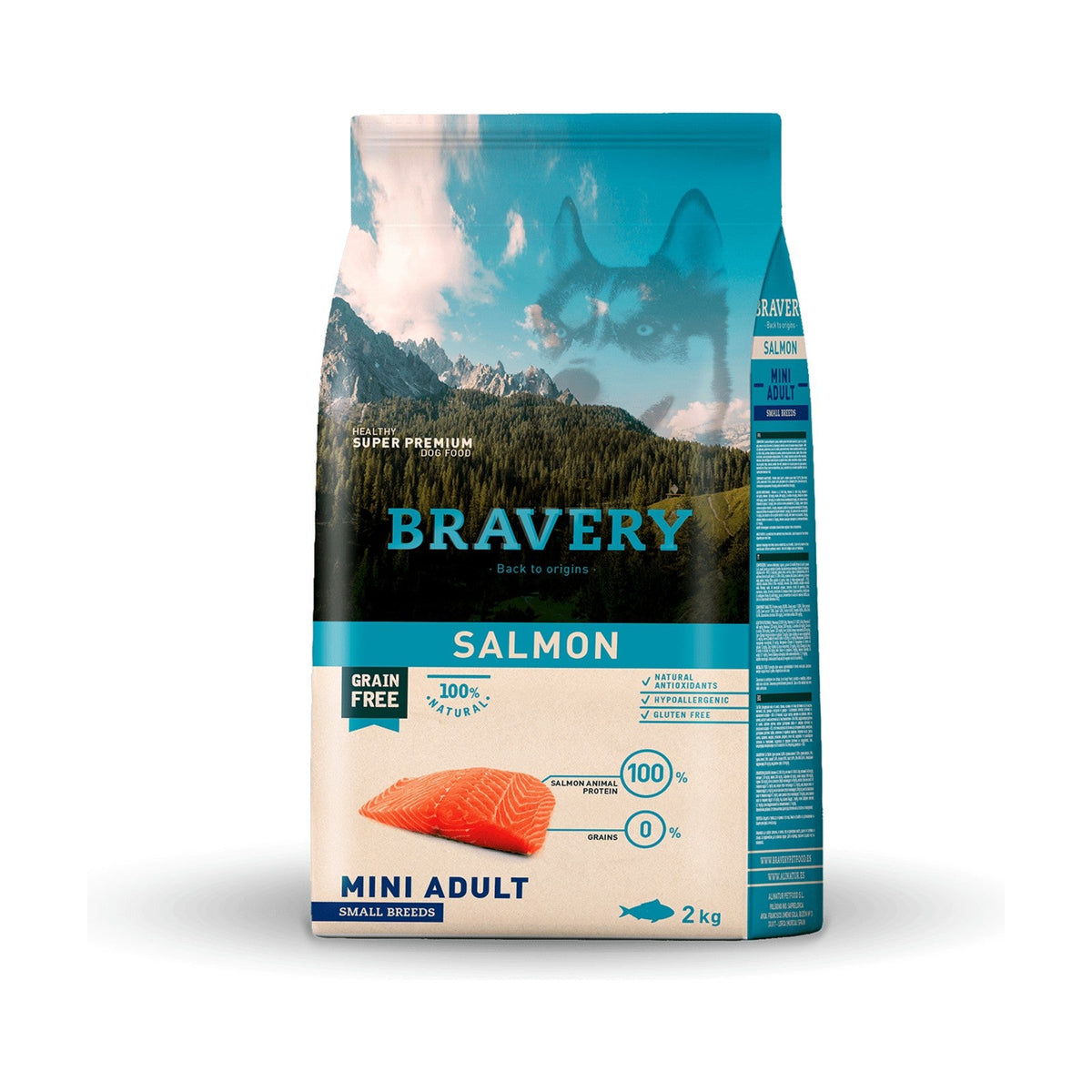 Lot de 2 sacs – BRAVERY Mini Adult – Croquettes sans céréales petit chien au saumon