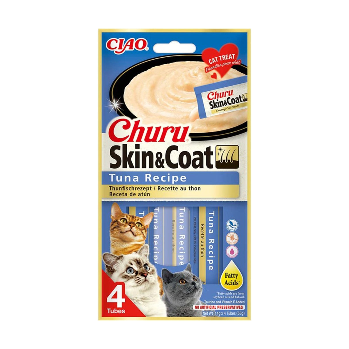 INABA Churu Skin & Coat – Friandise liquide pour chat thon ou poulet (4 × 14 g) – photo 1