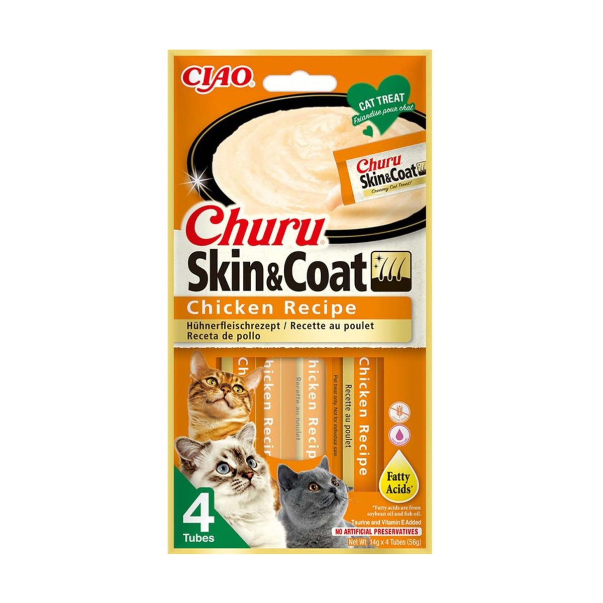 INABA Churu Skin & Coat – Friandise liquide pour chat thon ou poulet (4 × 14 g) – photo 2