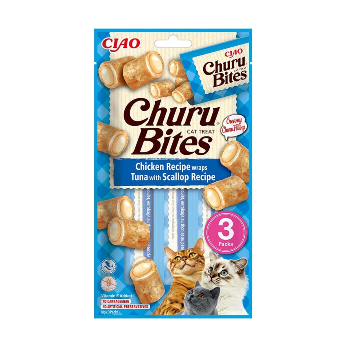 INABA Churu Bites – Friandises moelleuses pour chat thon ou poulet (3 × 10 g) – photo 2